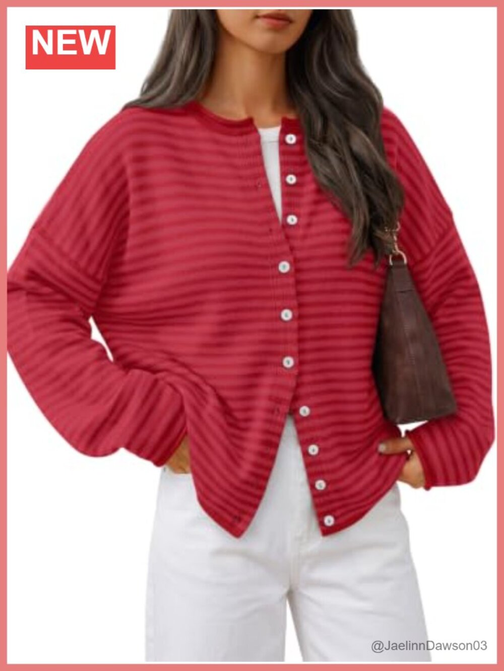 Striped Oversized Knit Cardigan Long Sleeve Button Front